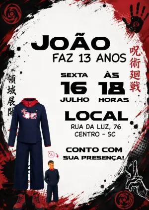 Convite Jujutsu Kaizen: Vire o Personagem com sua Foto!