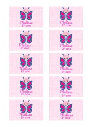 Etiqueta Escolar Borboleta Fofa Rosa Editável para Imprimir