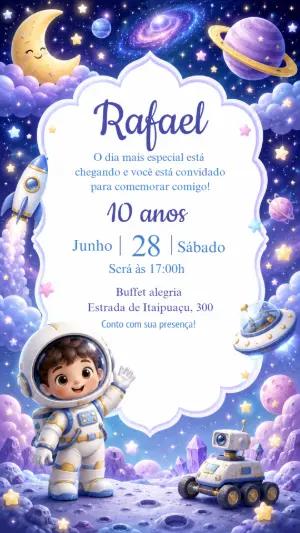 Convite de Aniversário Astronauta Fofo para Editar Online
