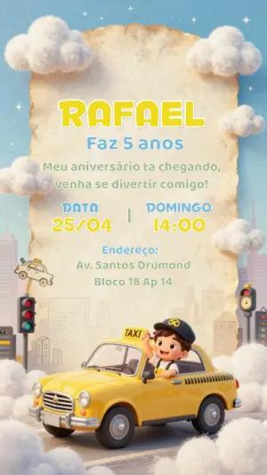Convite de Aniversário Infantil Táxi Amarelo para Editar