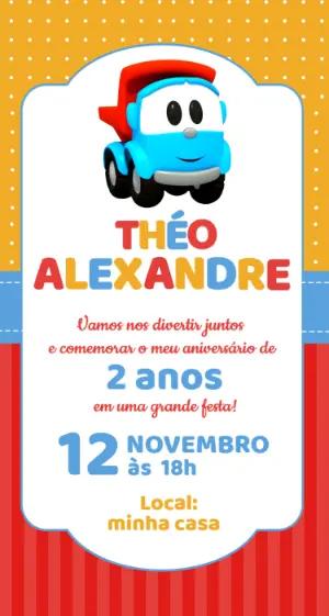 Convite de Aniversário Léo o Caminhão Colorido para Editar