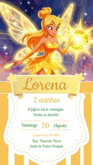 Convite de Aniversário Fada do Sol Dourada Editável