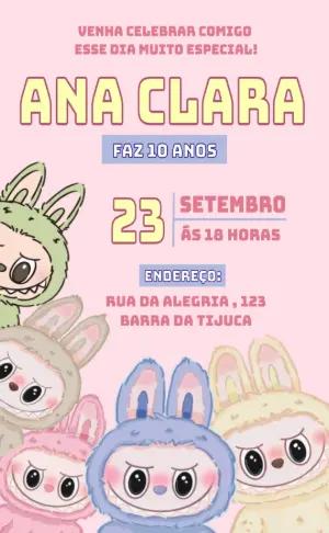 Convite de Aniversário La Bububu Boneca para Editar Online