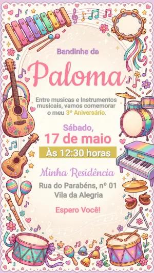 Convite de Aniversário Musical Infantil Colorido para Editar