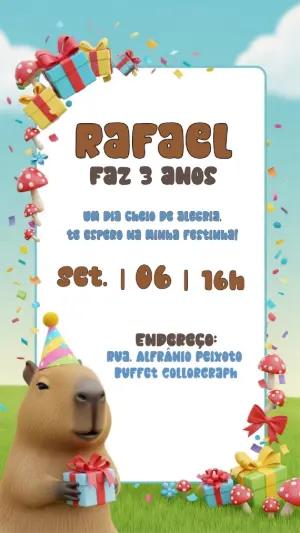 Convite de Aniversário Capivara Fofa para Editar Online