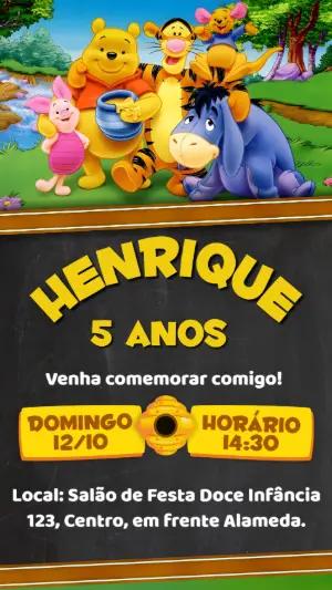 Convite de Aniversário Ursinho Puff e Amigos para Editar Online