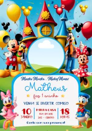 Convite Digital Turma do Mickey com Foto para Editar