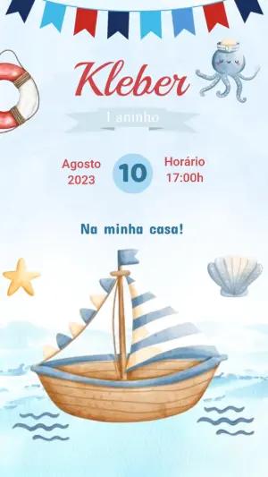 Convite Animado Aniversário Marinheiro Fofo para Editar