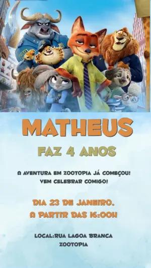 Convite Digital Aniversário Infantil Zootopia Modelo Editável