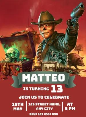 Post-Apocalyptic Cowboy Birthday Invitation - Editable Template