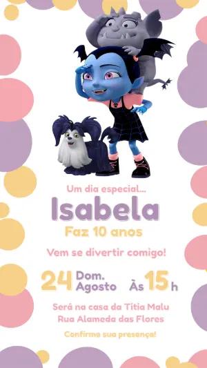 Convite de Aniversário Vampirina Editável com Tema Infantil