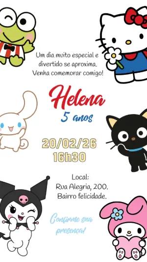 Convite de Aniversário Hello Kitty e Turma para Editar Online