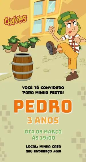 Convite de Aniversário Chaves Desenho Animado Editável