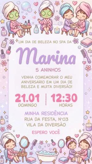 Convite de Aniversário Spa Infantil Lilás Editável