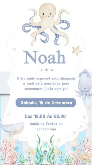 Convite Aniversário Fundo do Mar Aquarela para Editar Online