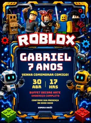 Convite de Aniversário Roblox Neon para Editar