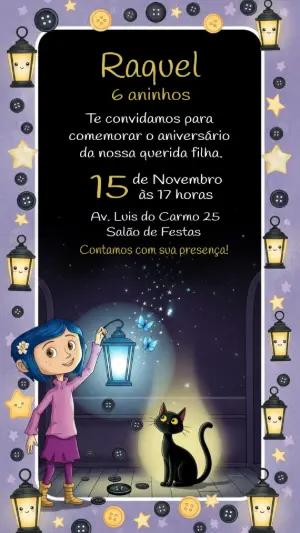 Convite Aniversário Coraline Misterioso para Editar Online
