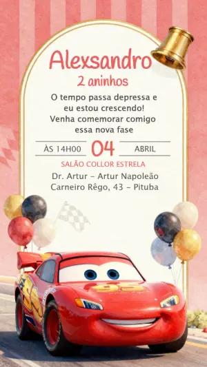 Convite de Aniversário Carros Relâmpago McQueen Editável