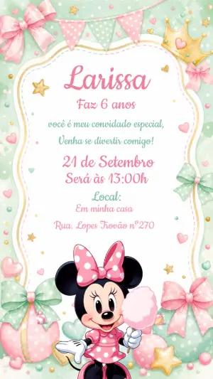 Convite de Aniversário Minnie Rosa Aquarela para Editar