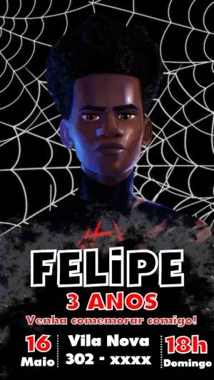Convite de Aniversário Homem-Aranha Miles Morales Editável