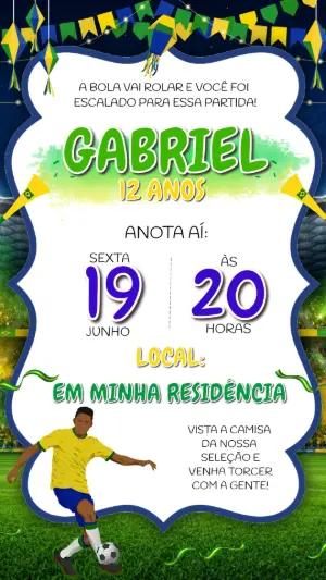 Convite de Aniversário Futebol e Festa Junina Brasil Editável