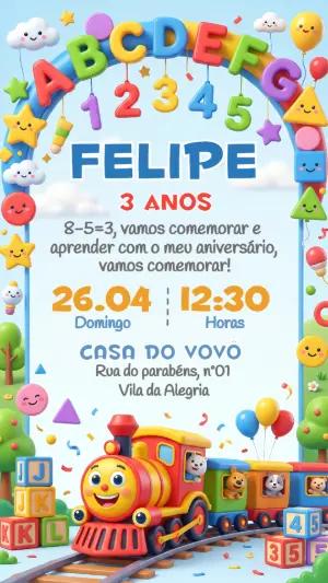 Convite de Aniversário Bob o Trem Colorido para Editar