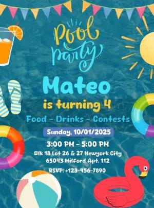 Pool Party Birthday Invitation with Summer Elements to Edit Online