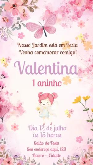 Convite Aniversário Jardim das Fadas para Editar Online