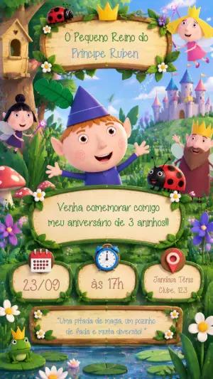 Convite de Aniversário O Pequeno Reino de Ben e Holly Editável