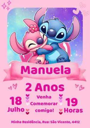 Convite Aniversário Stitch e Angel para Editar Online