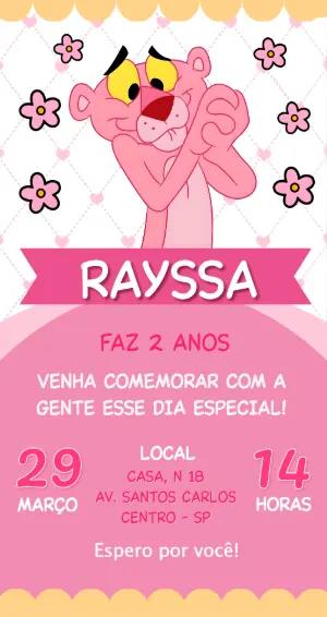 Convite Digital Infantil Pantera Cor-de-Rosa para Editar
