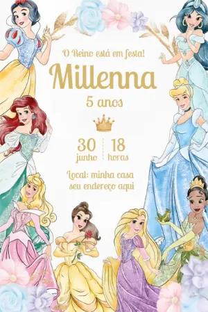 Convite de Aniversário Princesas Disney para Editar Online