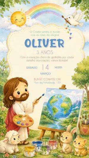 Convite Bíblico Infantil A Criação do Mundo Editável