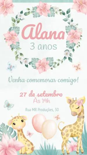 Convite Aniversário Girafinha Rosa para Editar Online