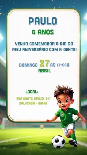 Convite Aniversário Futebol Infantil para Editar Online