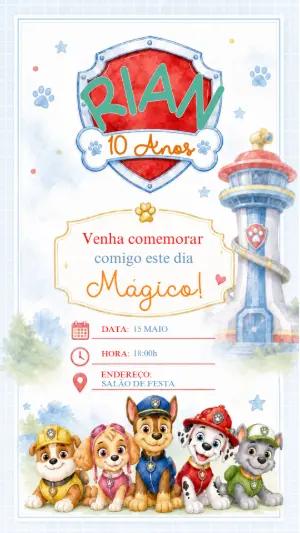 Convite de Aniversário: Patrulha Canina para editar 