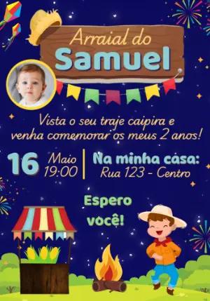 Convite de Aniversário Arraial Infantil com Foto para Editar