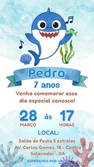 Convite de Aniversário Infantil Tubarão Azul para Editar