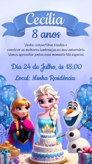 Convite de Aniversário Frozen com Elza e Anna para Editar