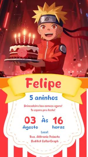 Convite de Aniversário Naruto Editável com Tema Ninja
