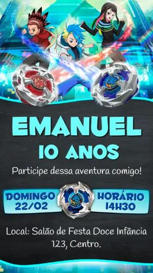 Convite Digital Tema Beyblade para Aniversário Infantil Editável