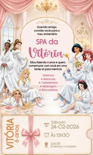 Convite Digital SPA das Princesas: Modelo Editável para Aniversário