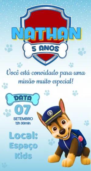 Convite de Aniversário Patrulha Canina Chase Editável