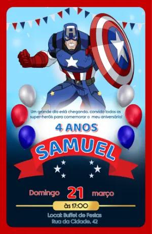 Convite de Aniversário Capitão América Editável