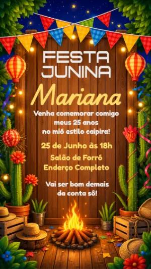Convite de Aniversário Festa Junina Rústico para Editar