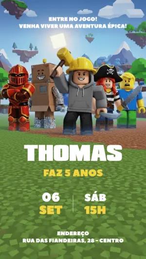 Convite de Aniversário Roblox com Personagens para Editar