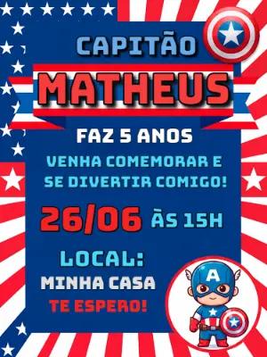 Convite de Aniversário Capitão América Infantil para Editar