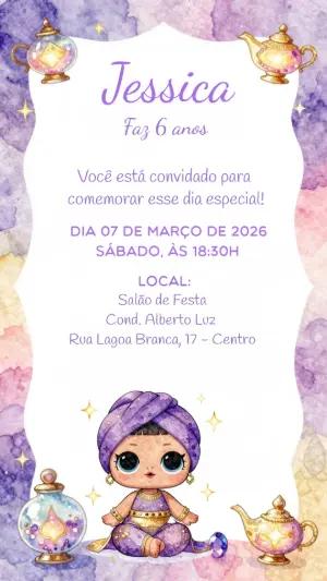 Convite de Aniversário Gênio da Lâmpada Aquarela para Editar