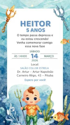 Convite Digital Aniversário Infantil Tema Fundo do Mar Editável