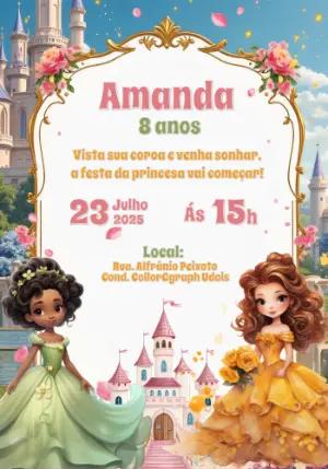 Convite de Aniversário Princesas Disney Editável Online